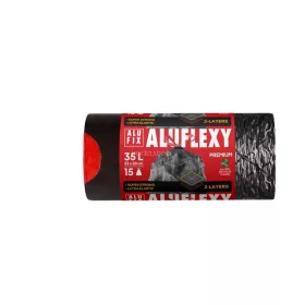   Szemeteszsák, zárószalagos, 35 l, 15 db, 53x60 cm, 28 µ, ALUFIX "Aluflexy", fekete