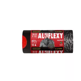   Szemeteszsák, zárószalagos, 60 l, 10 db, 64x69 cm, 33 µ, ALUFIX "Aluflexy", fekete