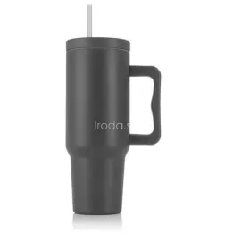 Termoszbögre, 1,2 l,  szívószállal, füllel, szürke