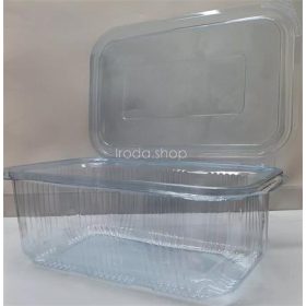   Ételtároló doboz, egybefedeles, újrahasznosított műanyag, szögletes, 1000 ml, 100 db, "Party", víztiszta