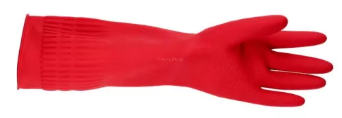 Gumikesztyű, háztartási, latex, extra hosszú, 38 cm, S méret, BONUS, piros