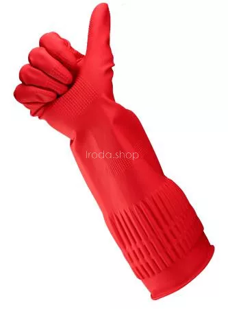 Gumikesztyű, háztartási, latex, extra hosszú, 38 cm, L méret, BONUS, piros