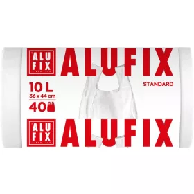   Szemeteszsák, köthető füllel, 10 l, 40 db, 36x44 cm, 10 µ, ALUFIX, fehér