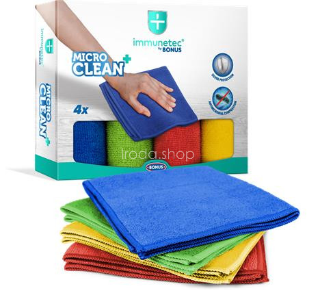 Törlőkendő, mikroszálas, 4 db, BONUS "MicroCLEAN Plus Immunetec"