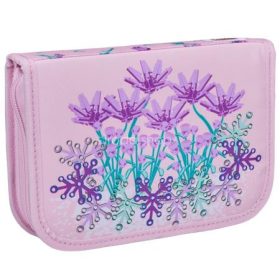   Tolltartó, klapnis, cipzáras, töltött, LEGO "Flowers", rózsaszín-mintás