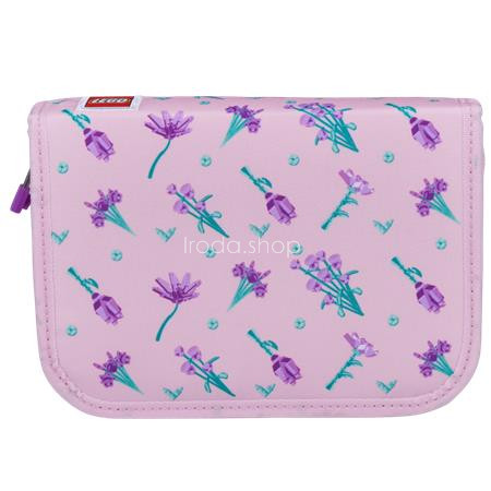 Tolltartó, klapnis, cipzáras, töltött, LEGO "Flowers", rózsaszín-mintás