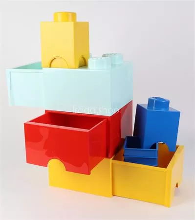 Tárolódoboz, fiókos, LEGO "Brick", sárga