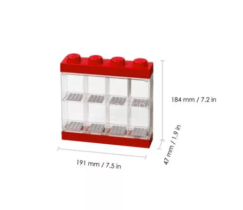 Gyűjtődoboz, minifiguráknak, 8 rekesz, LEGO, piros