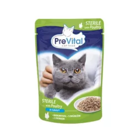   Macskaeledel, alutasakos, ivartalanított macskáknak, 100 g, PREVITAL, szárnyas szószban