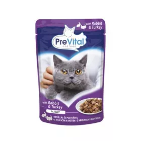   Macskaeledel, alutasakos, felnőtt macskáknak, 100 g, PREVITAL, nyúl és pulyka aszpikban