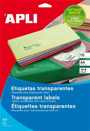 Etikett, 48,5x25,4 mm, poliészter, kerekített sarkú, APLI, átlátszó, 440 etikett/csomag