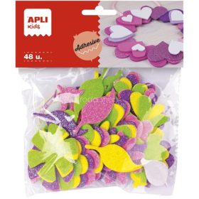   Moosgumi, öntapadó, glitteres, virágok, APLI Kids "Eva Sheets", vegyes színek