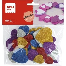   Moosgumi, öntapadó, glitteres, szívek, APLI Kids "Eva Sheets", vegyes színek