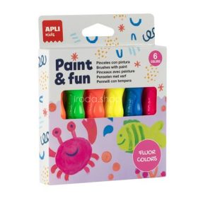   Tempera készlet, ecsetvégű tubusban, APLI Kids "Paint&Fun", 6 különböző neon szín