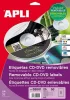 Etikett, CD/DVD, A4, matt, eltávolítható, APLI