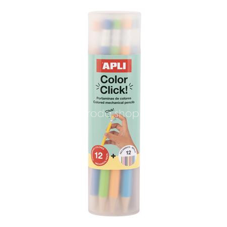 Színes töltőceruza készlet, ceruzatartóban, APLI "Color Click", 12 különböző szín