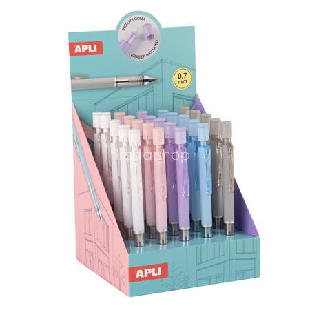 Nyomósirón display, 0,7 mm, hegyezővel,  rázós, APLI, vegyes színekben, 25 db