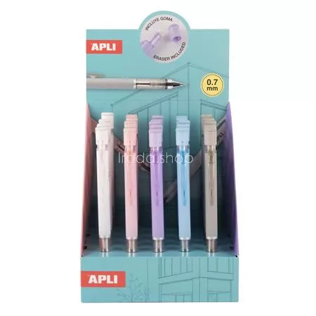 Nyomósirón display, 0,7 mm, hegyezővel,  rázós, APLI, vegyes színekben, 25 db