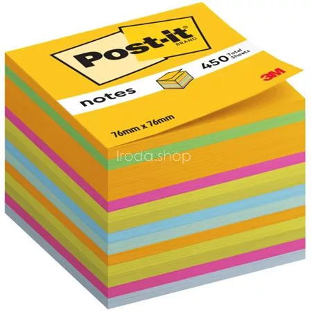 Öntapadó jegyzettömb, 76x76 mm, 450 lap, 3M POSTIT, vegyes színek