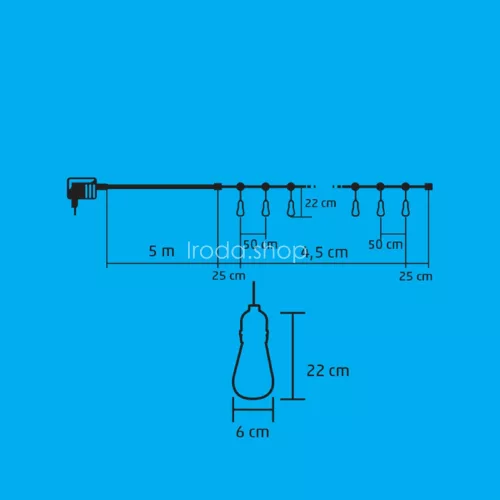 Home LPL 10 PAPAYA filament LED-es fényfüzér, 4,5 m / 10 db melegfehér filament LED, víztiszta búra, sorolható, fekete gumivezeték, adapter, kül- és beltéri kivitel