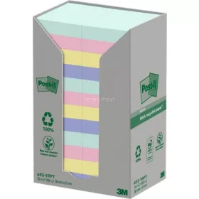   Öntapadó jegyzettömb, 38x51 mm, 24x100 lap, környezetbarát, 3M POSTIT "Nature", vegyes pasztell színek