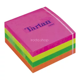   Öntapadó jegyzettömb, 76x76 mm, 400 lap, TARTAN, vegyes neon színek