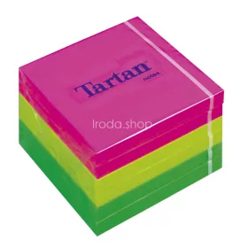   Öntapadó jegyzettömb, 76x76 mm, 100 lap, 6 tömb/cs, TARTAN, vegyes neon színek