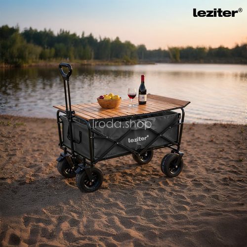 Összecsukható prémium kerti strandkocsi asztallal szürke