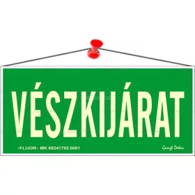   Információs tábla, 25x11,5 cm, fluoreszkáló, utánvilágítós, "Vészkijárat"