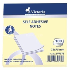   Öntapadó jegyzettömb, 75x75 mm, 100 lap, VICTORIA OFFICE, sárga