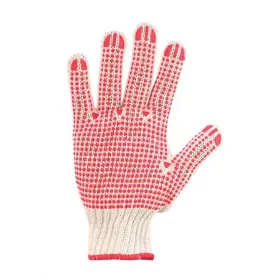   Védőkesztyű, kötött, csúszásgátló pöttyökkel, 7 méret, fehér/piros