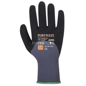   Védőkesztyű, nylon, nitrilhab, M méret "DermiFlex Ultra Plus", szürke-fekete