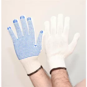   Védőkesztyű, kevertszálas, PVC pöttyözött, XL méret, natúrfehér