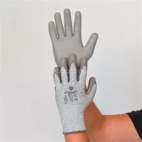   Védőkesztyű, HPPE, tenyerén PU mártott, vágásbiztos, XL méret, szürke