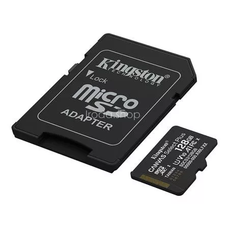 Memóriakártya, microSDXC, 128GB, C10/UHS-I/U1/V10/A1, Gen3, adapter, KINGSTON "Canvas Select Plus"