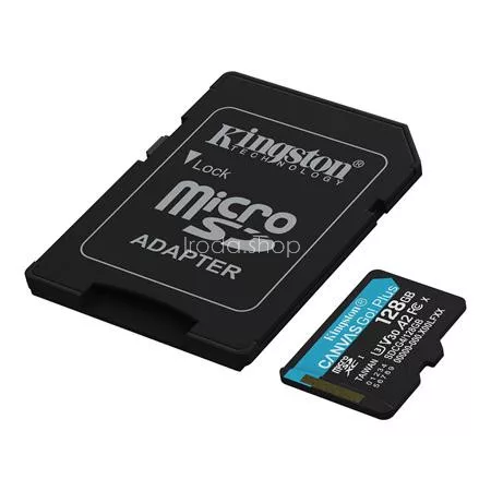 Memóriakártya, microSDXC, 128GB, C10/UHS-I/U3/V30/A2, Gen4, adapter, KINGSTON "Canvas Go! Plus"