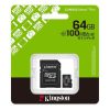Memóriakártya, microSDXC, 64GB, C10/UHS-I/U1-U3/V10-V30/A1, Gen3, adapter, KINGSTON "Canvas Select Plus"