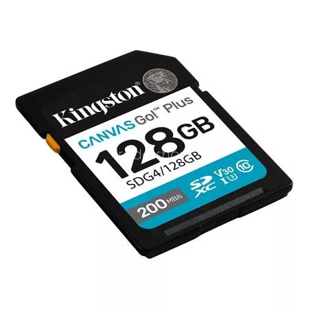 Memóriakártya, SDXC, 128GB, C10/UHS-I/U3/V30, Gen4,KINGSTON "Canvas Go! Plus"