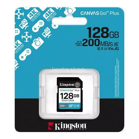Memóriakártya, SDXC, 128GB, C10/UHS-I/U3/V30, Gen4,KINGSTON "Canvas Go! Plus"