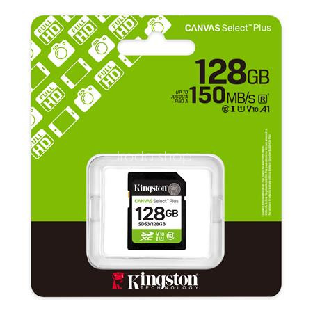 Memóriakártya, SDXC, 128GB, C10/UHS-I/U1/V10, Gen3, KINGSTON "Canvas Select Plus"