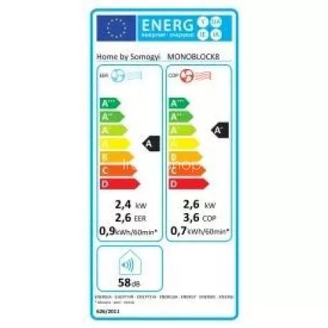 HOME MONOBLOCK8 monoblokkos hűtő-fűtő klíma, 2,45 kW, 4 üzemmód, PTC kiegészítő fűtés, wifi, távirányító, LED kijelző