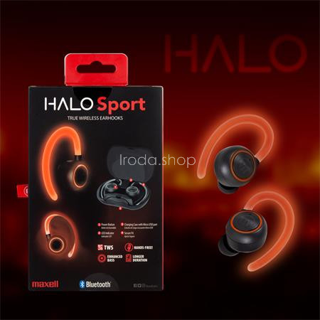 Fülhallgató, vezeték nélküli, Bluetooth, mikrofonnal, LED-es fülhallgató, MAXELL "Halo Sport", fekete