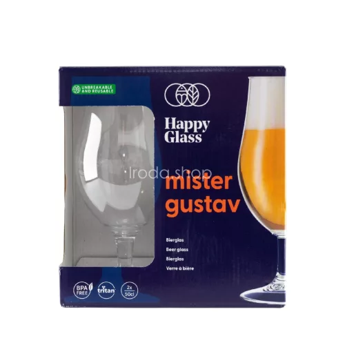 HappyGlass Mister Gustav törhetetlen söröskehely, 50 cl, BPA mentes, élelmiszeripari minőség, 2 db / szett