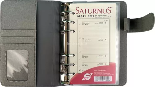 Kalendárium, gyűrűs, betétlapokkal, "M", műbőr, SATURNUS, "229", szürke-kék