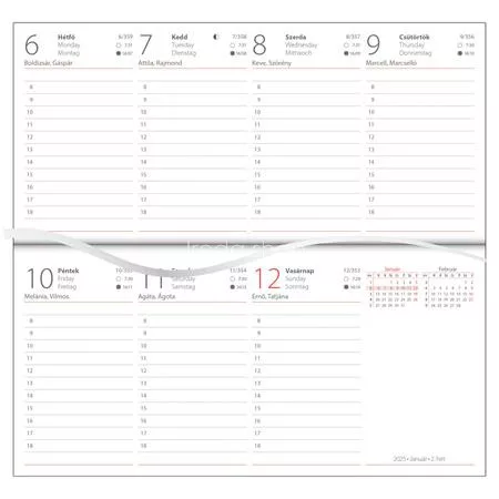 Zsebnaptár, fekvő elrendezésű, DAYLINER, "Pannon", piros