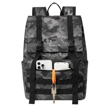 Notebook hátizsák, 15,6", rolltop, 15L, RIVACASE "7621 Sherwood", szürke-terepminta