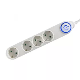   Home NV 04TK/WH talpkapcsolós elosztó világító kapcsolóval, 1,5 m, H05VV-F 3G1,0 mm2 kábel, 4 aljzat gyermekvédelemmel, max. 3500W, fehér