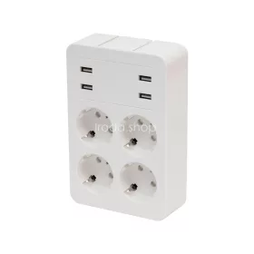   Home NV41USB tálcás USB-s elosztó, 4 földelt aljzat, 4 USB aljzat össz. 1,9A, elforgatható csatlakozódugó, max.3680W,