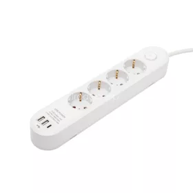   HOME NV4KUSBC hálózati elosztó, 1,5 m, H05VV-F 3G1,5 mm2 kábel, 4 védőérintkezős aljzat, USB töltőaljzat, max. 3680W, kétpólusú kapcsoló, beltéri kivitel
