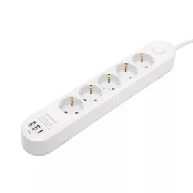   HOME NV5K3USBC hálózati elosztó, 3 m, H05VV-F 3G1,5 mm2 kábel, 5 védőérintkezős aljzat, USB töltőaljzat, max. 3680W, kétpólusú kapcsoló, beltéri kivitel